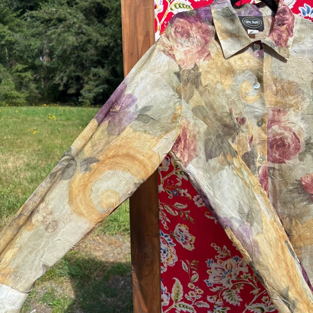 Vintage 90s Crinkle Chiffon Floral Ethereal Whimsigoth Oversize Button Up Blouse - Picture 4 of 15